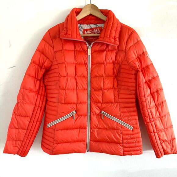 Michael Kors Packable Down Fill Full Zip Jacket Orange Women's Size Medium - Picture 1 of 11